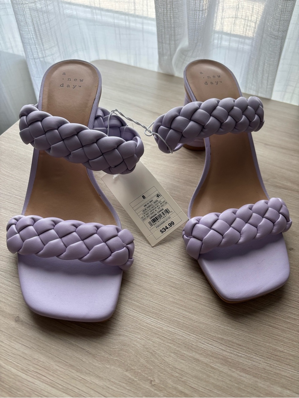 a new day Lavender Braided Double-Strap Block Heel Sandals